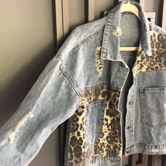 Vintage Classic jeans leopard and denim jean jacket size M - Picture 6 of 6